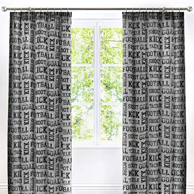 Image of Bedlam Football Childrens Lined Pencil Pleat Curtains 66&quot; Width x 72&quot; Drop (168 183cm) Grey &amp; Yellow