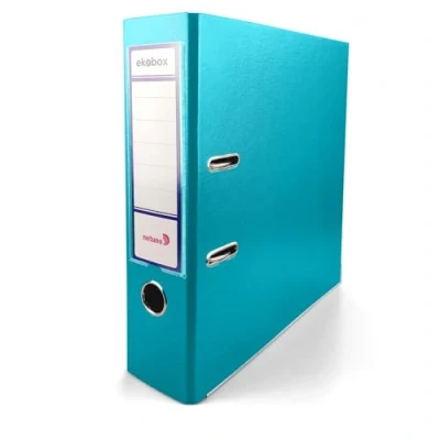 Image of Netuno 1x Folder Lever Arch Turquoise 2 Ring Binder Ekobox Organiser 8 cm 3,15 inch A4 Wide Cardboard for Office Shelf Folders Desk
