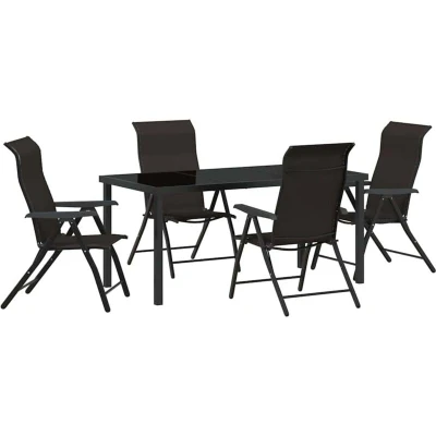 Image of vidaXL 5 Piece Garden Dining Set Black Poly Rattan