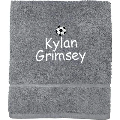 Image of TeddyTs Personalised Name Embroidered Football Hand Towel (Grey)