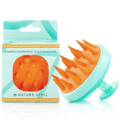 Image of Nature Spell Shampoo Dispensing Scalp Massager Brush, Scrubber with Soft Silicone Bristles Hair Growth Wet Brush for Care