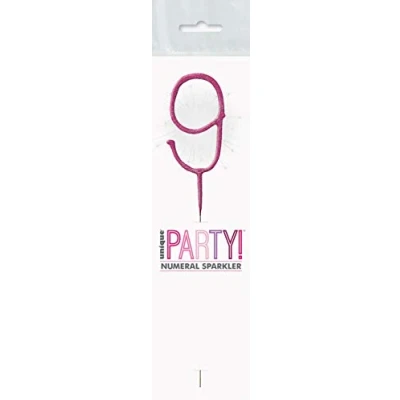 Image of Dazzling Pink Glitz Birthday Sparkler Number 9 (17cm) Perfect for Parties &amp; Celebrations 1 Pc