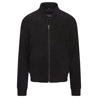 Image of Infinity Leather Mens Soft Goat Suede MA 1 Varsity Bomber Jacket Dalian Black Size 2XL