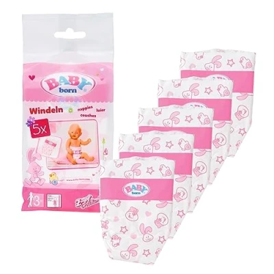 Image of BABY born Nappies For 43 cm Doll Easy Small Hands, Creative Play Promotes Empathy &amp; Social Skills, Toddlers 3 Years Up Includes 5