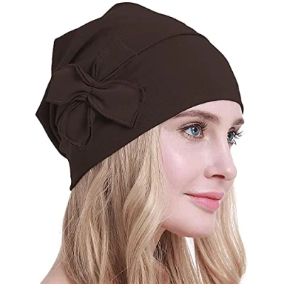 Image of osvyo Cotton Chemo Turbans Headwear Beanie Hat Cap for Women Cancer Patient Hairloss Light Coffee