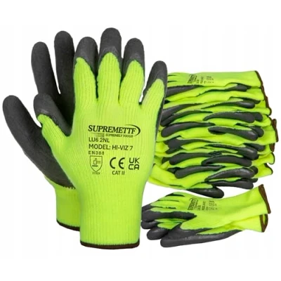 Image of 6 Pairs New HI VIZ Thermal Winter Latex Rubber Work Gloves Builders Gardening (XL)
