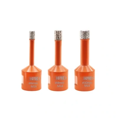 Image of BGTEC Dry Diamond Core Drill Bits Set 3pcs Dia 6/8/10MM Vacuum Brazed M14 Thread for Porcelain Tile Ceramic Marble Brick
