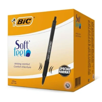 Image of BIC Soft Feel Ballpoint Pens, Medium Point (1.0mm), Every Day Writing Pens With Black Barrel, Black, Box Of 36 [Amazon Exclusive]