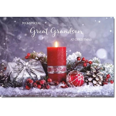 Image of doodlecards Great Grandson Christmas Card Festive Red Candle Medium Size for with Plain Envelope