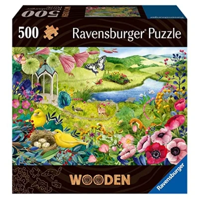 Image of Ravensburger Wooden Jigsaw Puzzle for Adults and Kids Age 14 Years Up Wildlife Garden 500 Pieces, Black