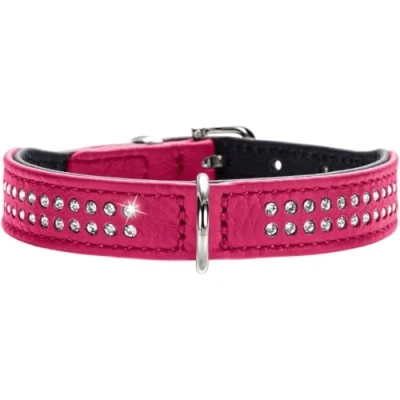 Image of HUNTER Diamond Petit Nickel Plated Collar, 24/17 x 21 cm, 2X Large, Nappa Pink/Black