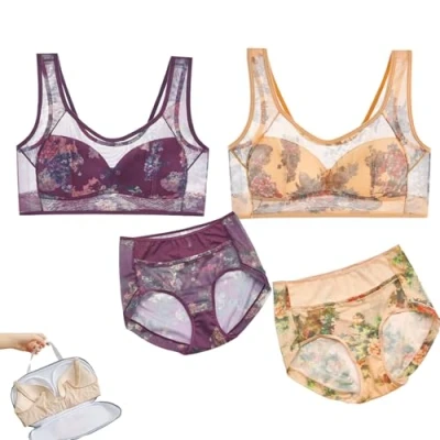 Image of WTKYLMP ElleBloom Ice Silk lace Cooling Comfort Bra, Stellwise Elle Bloom Bra for Older Women (Purple+Skin,XXL)