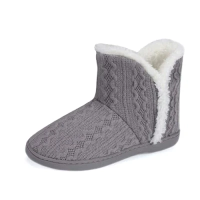 Image of DUNLOP Ladies Famous Slipper Boots, Soft Furry Upper Warm Lining Pom Poms (Grey, UK Footwear Size System, Adult, Women, Numeric, Medium, 8)
