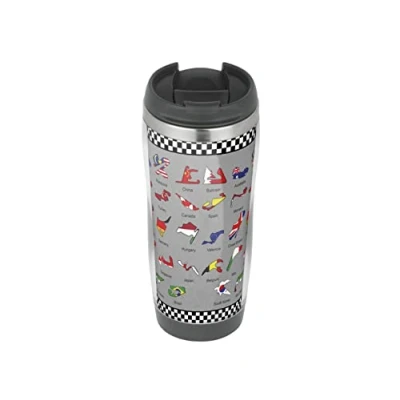 Image of Profiles Racing Circuit Tracks Collage F1 GP Flags Travel Mug, Thermal Insulated Cup for Hot and Cold Beverages Drinks