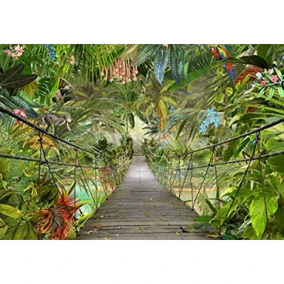 Image of Komar 3D 8 977 Photo Wallpaper Wall Decor Rainforest Jungle Tropic Bridge Green Pieces