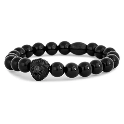 Image of Akitsune Regis Beaded Bracelet Link Bangle Trinket Women Onyx Leo Matte Black 18cm