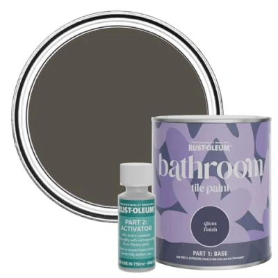 Image of Rust Oleum Brown Water Resistant Bathroom Tile Paint in Gloss Finish Fallow 750ml