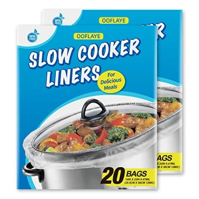 Image of Slow Cooker Liners and Cooking Bags Extra Large Size Fits 6 10QT Pot, 14&quot;x 22&quot;, BPA Free, Suitable for Oval &amp; Round Pot (40 Liners)