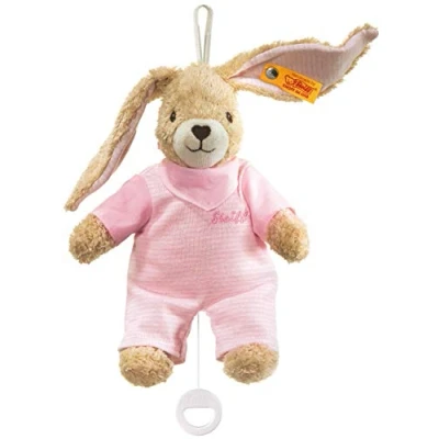 Image of Steiff Hoppel Rabbit with Removable Music Box Plays a Folk Song (Pale Pink,20cm)