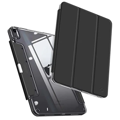 Image of Fintie iPad Air 11 inch M2 Case (2024), 5th Generation (2022) / 4th Gen 10.9 inch, Crystal Clear Back with Discreet Retractable Pencil Holder, Black