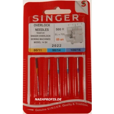 Image of SINGER Overlock Needles for Sewing Machine No. 2022 ELx705 500R 05un Thickness 80/11 90/14 100/16