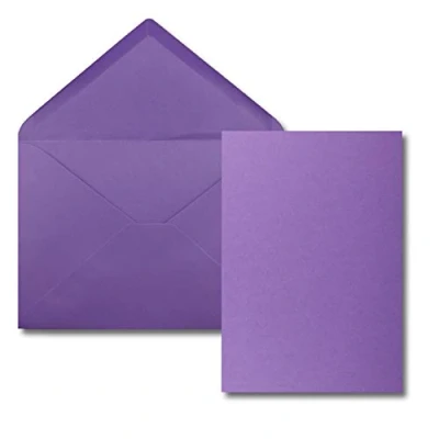 Image of Set of 25 Cards with Envelopes DIN A5 Single Cards, Purple, 14.8 x 21 cm C5 Envelopes, 15.4 22 Wet Adhesive