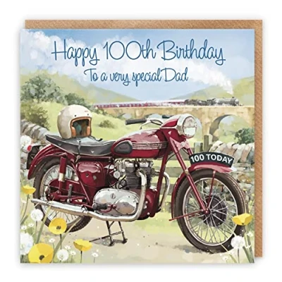 Image of Hunts England 100th Dad Motorbike Birthday Card Happy To A Very Special Classic Motorcycle Stunning Artistic Milo&#039;s
