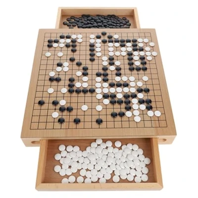 Image of Go Game Set Traditional With Pull Out Storage Drawers Portable Wood Veneer Goban 361 Plastic Black &amp; White Stones Strategy Board Games for Adults by WE