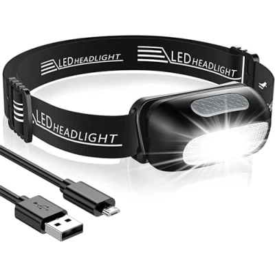 Image of CIRYCASE Head Torch, Ultra Light Rechargeable LED Headlamp with White Red Light, IPX4 Waterproof &amp; 5 Modes Adjustable for Adults Kids, 200 Lumen Headlight Outdoor, Camping, Cycling