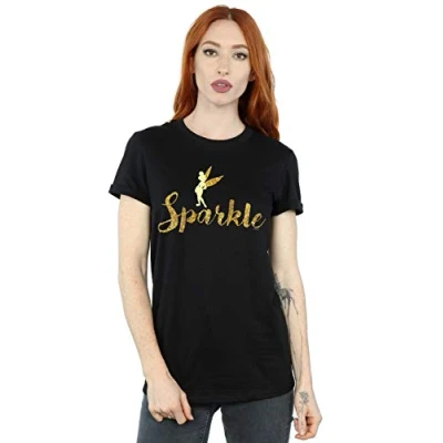 Image of Disney Women&#039;s Princess Tinker Bell Sparkle Time Boyfriend Fit T Shirt Black Large