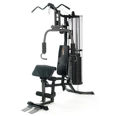 Image of DKN Studio 7400 Compact Home Multi Gym Equipment w/Double Pulley, Chest Station, Butterfly Press, Preacher Pad &amp; Leg Developer for One Person Strength Training Body Building 80kg Weight Stack