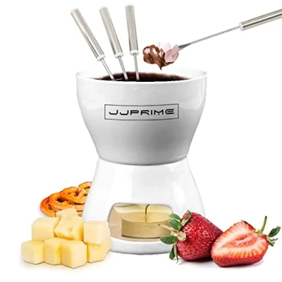 Image of JJPRIME Chocolate Cheese Fondue Set with Ceramic Pot and Free Stainless Steel Forks