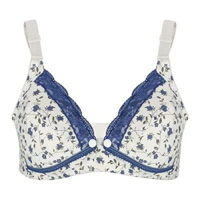 Image of Floral Lace Bra Maternity Nursing Cotton Front Open Breastfeeding Pregnant Women Clothing(38/85 Blue) Blau