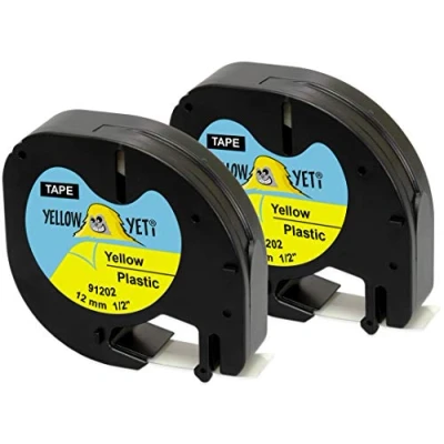 Image of Yellow Yeti 2 Plastic Label Tapes 91202 S0721620 S0721670 Black on 12mm x 4m Compatible with LetraTag LT 100H 100T 110T QX50 XR XM 2000 Plus Makers