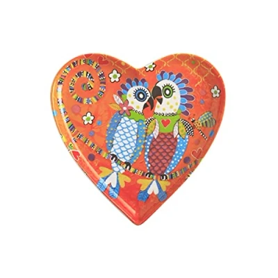 Image of Maxwell &amp; Williams Heart Shaped Side Plate with Fan Club Design, Gift Boxed, Orange, 15.5 cm