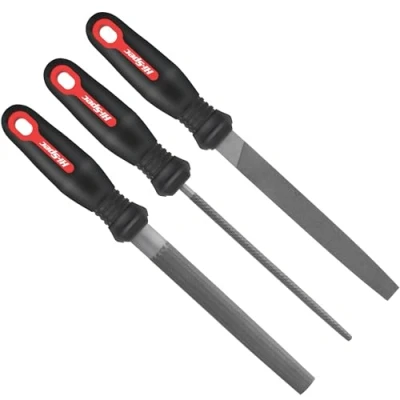 Image of Hi Spec 3pc Metal Hand File Tool Set Kit. Large Steel Files. Flat, Round &amp; Half for Crafts, Wood Work.