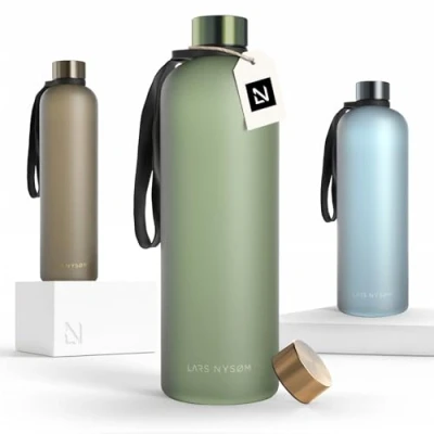 Image of LARS NYSØM Water Bottle 51oz Drinking 1,5Liter Ultralight Tritan Sports Flask leak proof Ideal for sports, office, yoga 2 lids included (Sage Green, XL 1500ml)