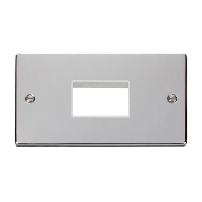 Image of Click Deco 2 Gang MiniGrid 3 Aperture Unfurnished Plate Polished Chrome White Inserts