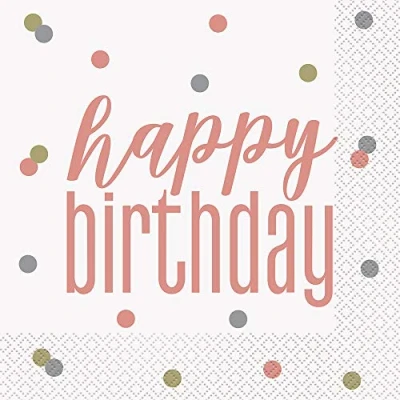 Image of Rose Gold Glitz Happy Birthday Luncheon Napkins (16cm) Perfect for Celebrations &amp; Parties 16ct