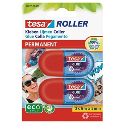 Image of tesa 59820 00000 00 Mini Glue Roller ecoLogo, Permanent for Paper and Card, Pack of 2 Rollers 6 m x 5 mm