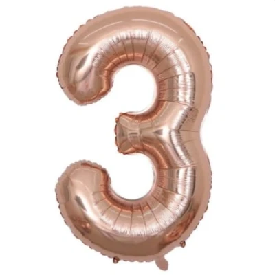 Image of Rose Gold Number 3 Foil Balloon, 101cm (2 pack)