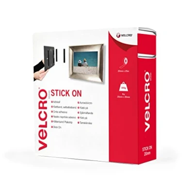 Image of VELCRO® Brand Stick On Tape Cut to Length Strong Hook &amp; Loop Self Adhesive Sticky Perfect for Room Décor Home, Office, Garage Use Black 20mm x 25m