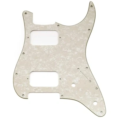 Image of Musiclily Pro 11 Holes ST HH Guitar Pickguard with Round Corner Uncovered Humbucker 2 Pot Layout for Fender Squier Strat Style Electric Guitar, 4ply Aged White Pearl