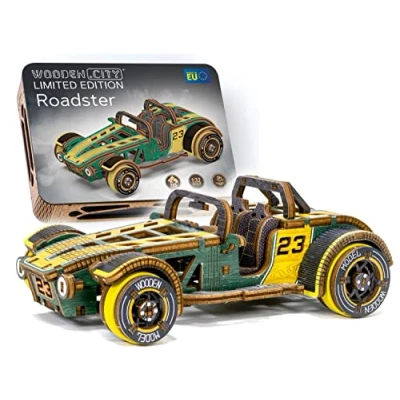 Image of WOODEN.CITY Roadster Limited Edition 3D Puzzles Wooden for Adults, Model Kits 1:32 Scale, Difficulty Level 3/5, 2 Hours Assembly, Painted Body, Made in EU