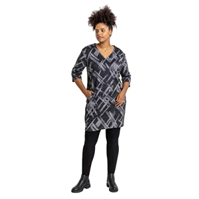 Image of Roman Curve Womens Abstract Cross Print Dress Dark Grey Size UK 30 32
