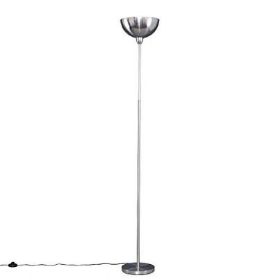 Image of MiniSun Modern Brushed Chrome Uplighter Floor Lamp with a Bowl Shaped Shade Complete 6w LED GLS Bulb [3000K Warm White]