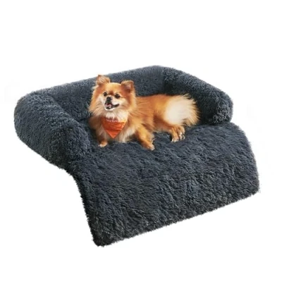 Image of Feandrea FluffyHug Dog Sofa Bed, Cover, Calming M, for Small and Medium Dogs, 80 x 75 16 cm, Dark Grey PGW221G02
