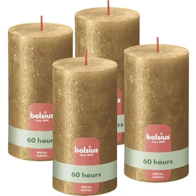Image of Bolsius Pillar Candle Shimmer Gold 13 cm / ø 7 4 Pieces