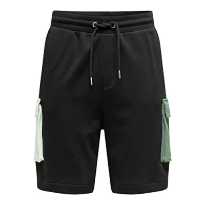 Image of Only &amp; Sons Men&#039;s Cargo Shorts Casual Cotton Knee Length Gym Run Sports Black L