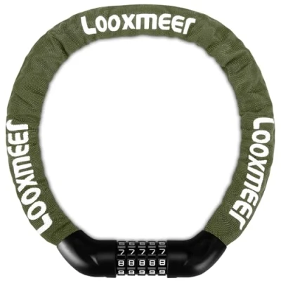 Image of Looxmeer Bike Lock Heavy Duty, 900mm 5 Digit Combination Bicycle Chain High Security, Resettable 100,000 Codes Cycling for Bicycle, Motorcycle, Scooter, Door, Gate Fence, Olive Green